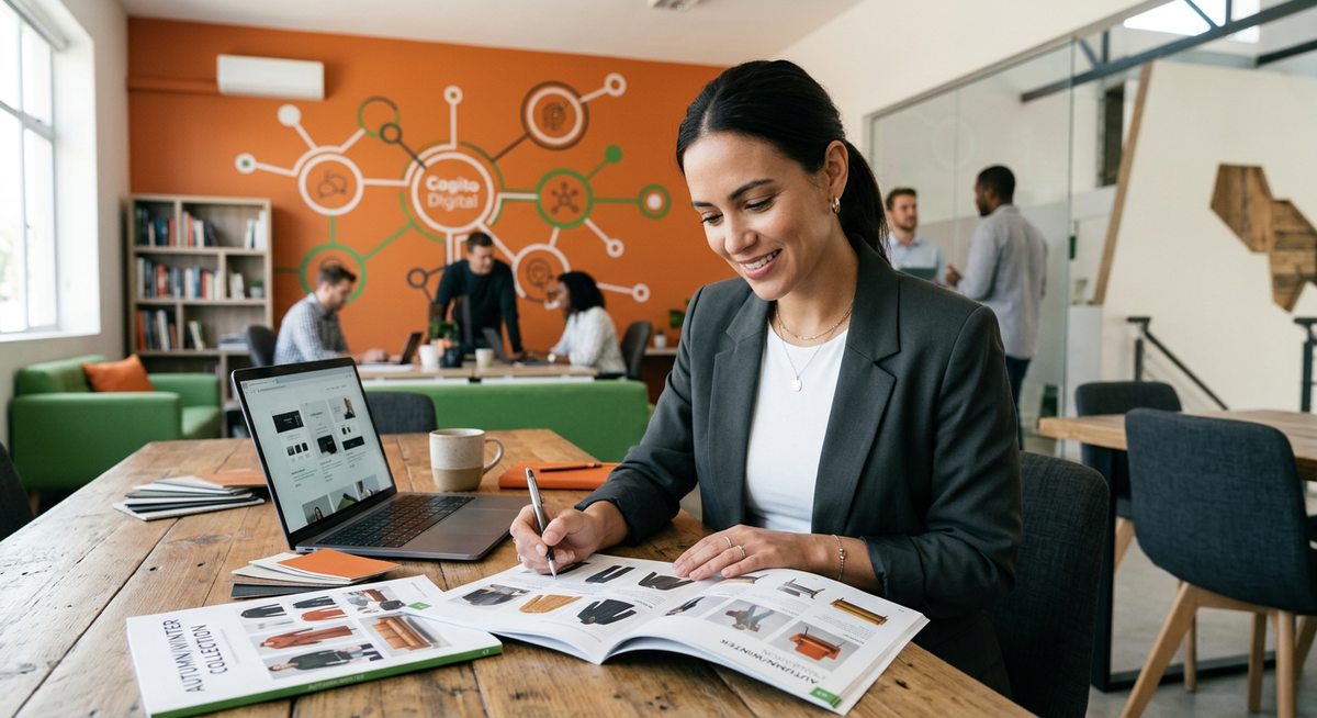 Chargée de projet d'une agence de communication en revue d'un catalogue produit